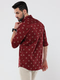 Men's Maroon Satin Printed Shirt | Rick Rogue, RICK ROGUE