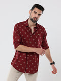 Men's Maroon Satin Printed Shirt | Rick Rogue, RICK ROGUE