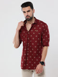 Men's Maroon Satin Printed Shirt | Rick Rogue, RICK ROGUE