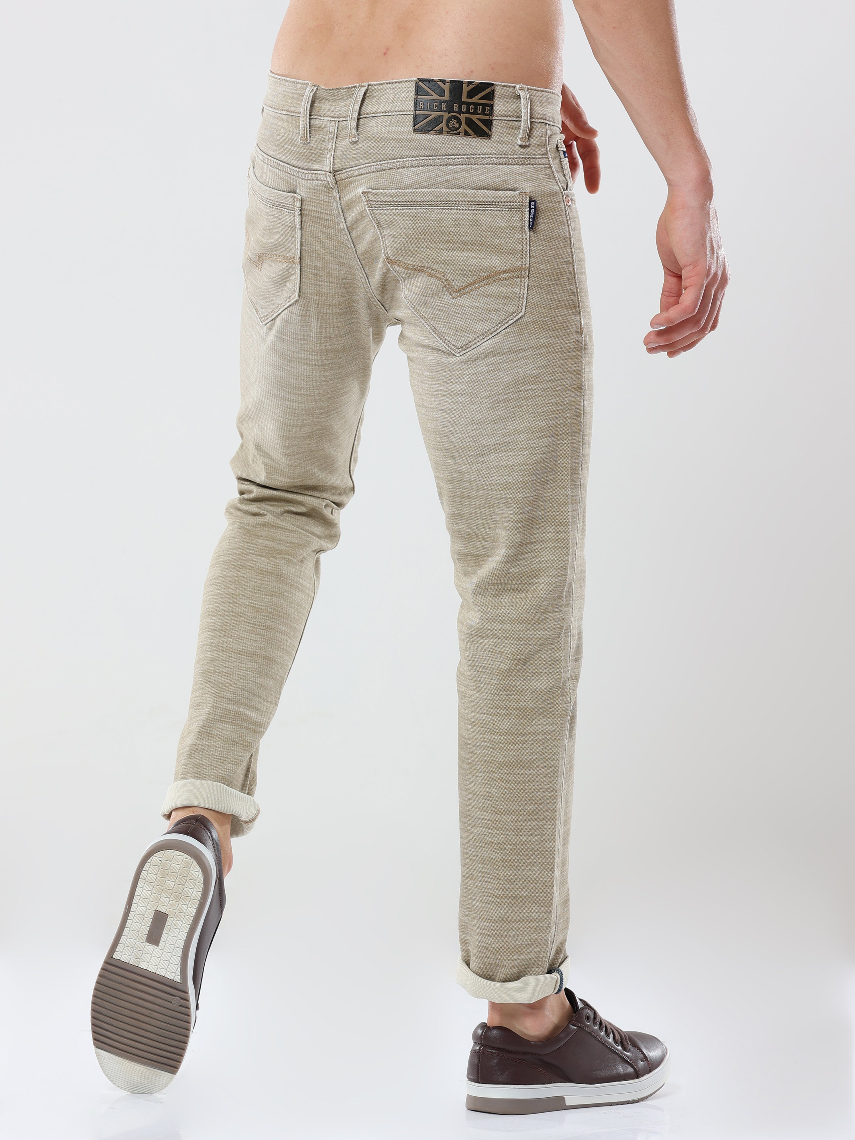 Men's Knitted Khaki Ankle Length Slim Fit Jeans  | Rick Rogue, RICK ROGUE