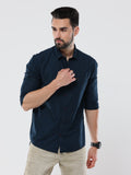 Men's Navy Blue Solid Slim Fit Stretchable Shirt | Rick Rogue, RICK ROGUE