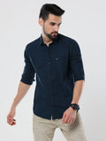 Men's Navy Blue Solid Slim Fit Stretchable Shirt | Rick Rogue, RICK ROGUE