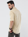 Men's Dark Cream Solid Slim Fit Stretchable Shirt | Rick Rogue, RICK ROGUE