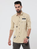 Men's Dark Cream Solid Slim Fit Stretchable Shirt | Rick Rogue, RICK ROGUE