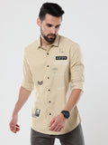 Men's Dark Cream Solid Slim Fit Stretchable Shirt | Rick Rogue, RICK ROGUE