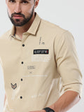 Men's Dark Cream Solid Slim Fit Stretchable Shirt | Rick Rogue, RICK ROGUE