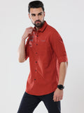 Men's Red Solid Slim Fit Stretchable Shirt | Rick Rogue, RICK ROGUE