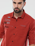 Men's Red Solid Slim Fit Stretchable Shirt | Rick Rogue, RICK ROGUE