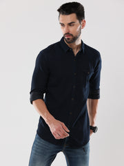 Men's  Black Solid Denim Full Sleeve Shirt | Rick Rogue, RICK ROGUE