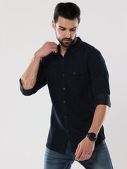 Men's  Black Solid Denim Full Sleeve Shirt | Rick Rogue, RICK ROGUE