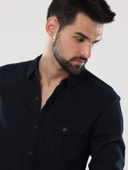 Men's  Black Solid Denim Full Sleeve Shirt | Rick Rogue, RICK ROGUE