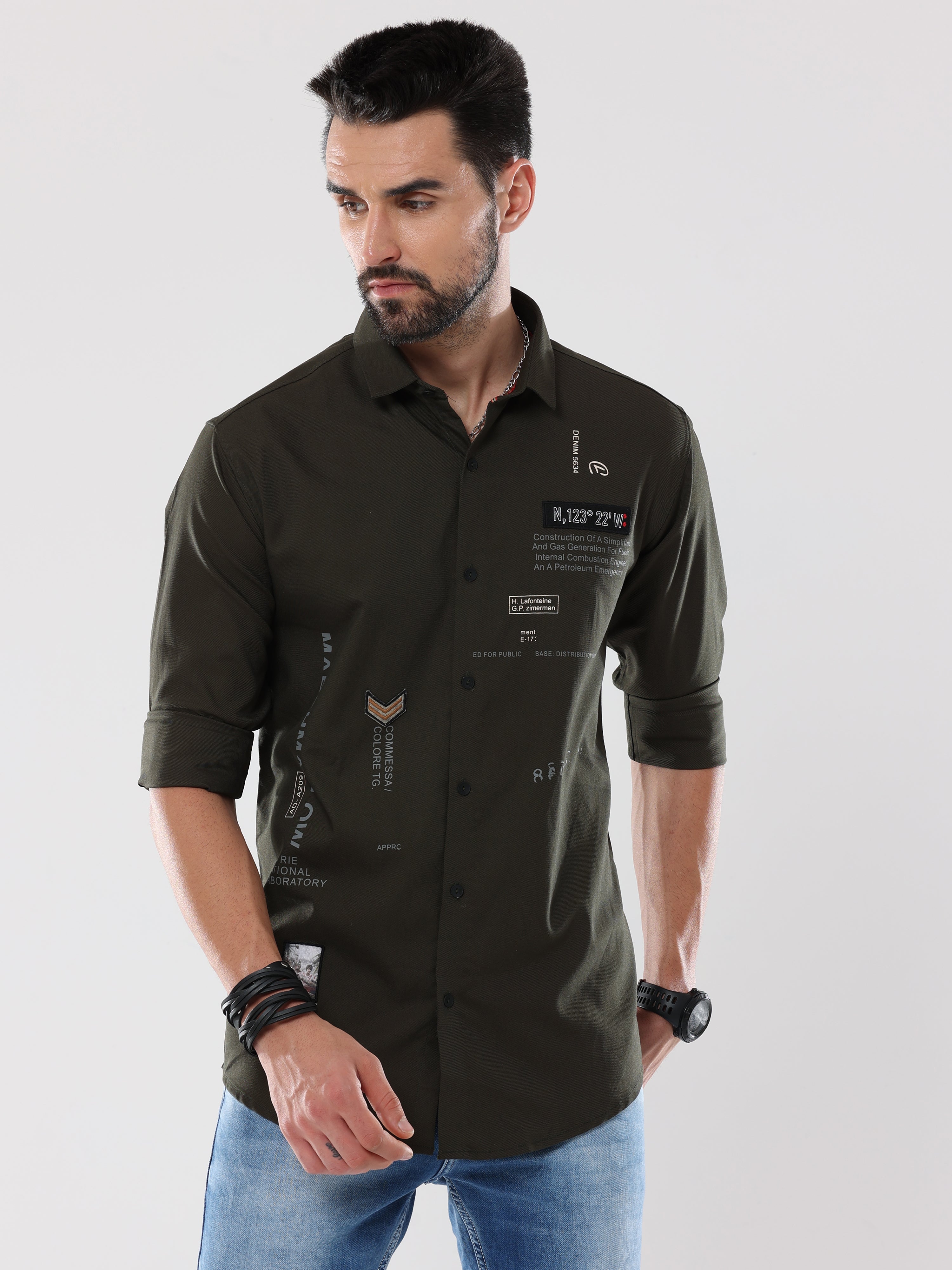 Men's Jade Green Solid Slim Fit Stretchable Shirt | Rick Rogue, RICK ROGUE