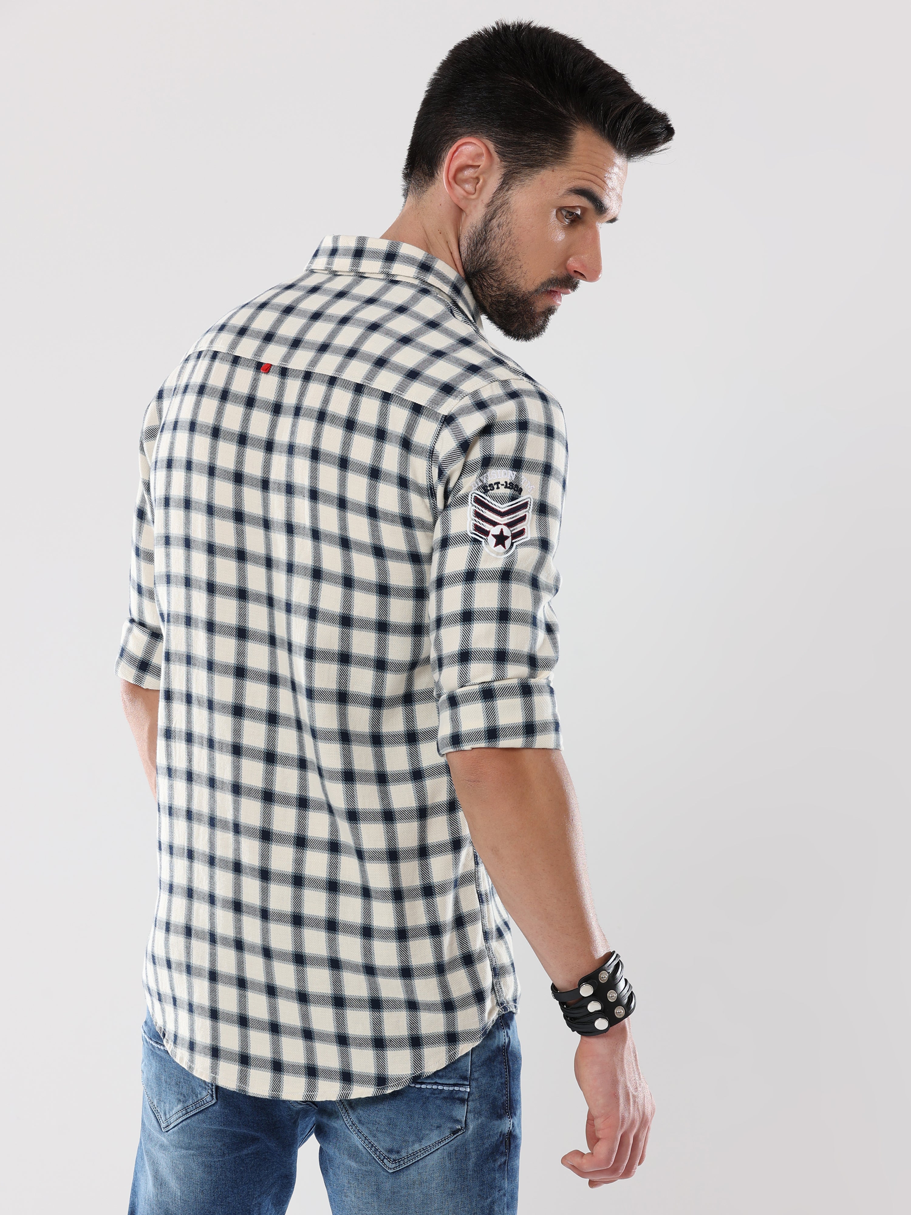 Men's Beige with Black Checked Shirt | Rick Rogue, RICK ROGUE