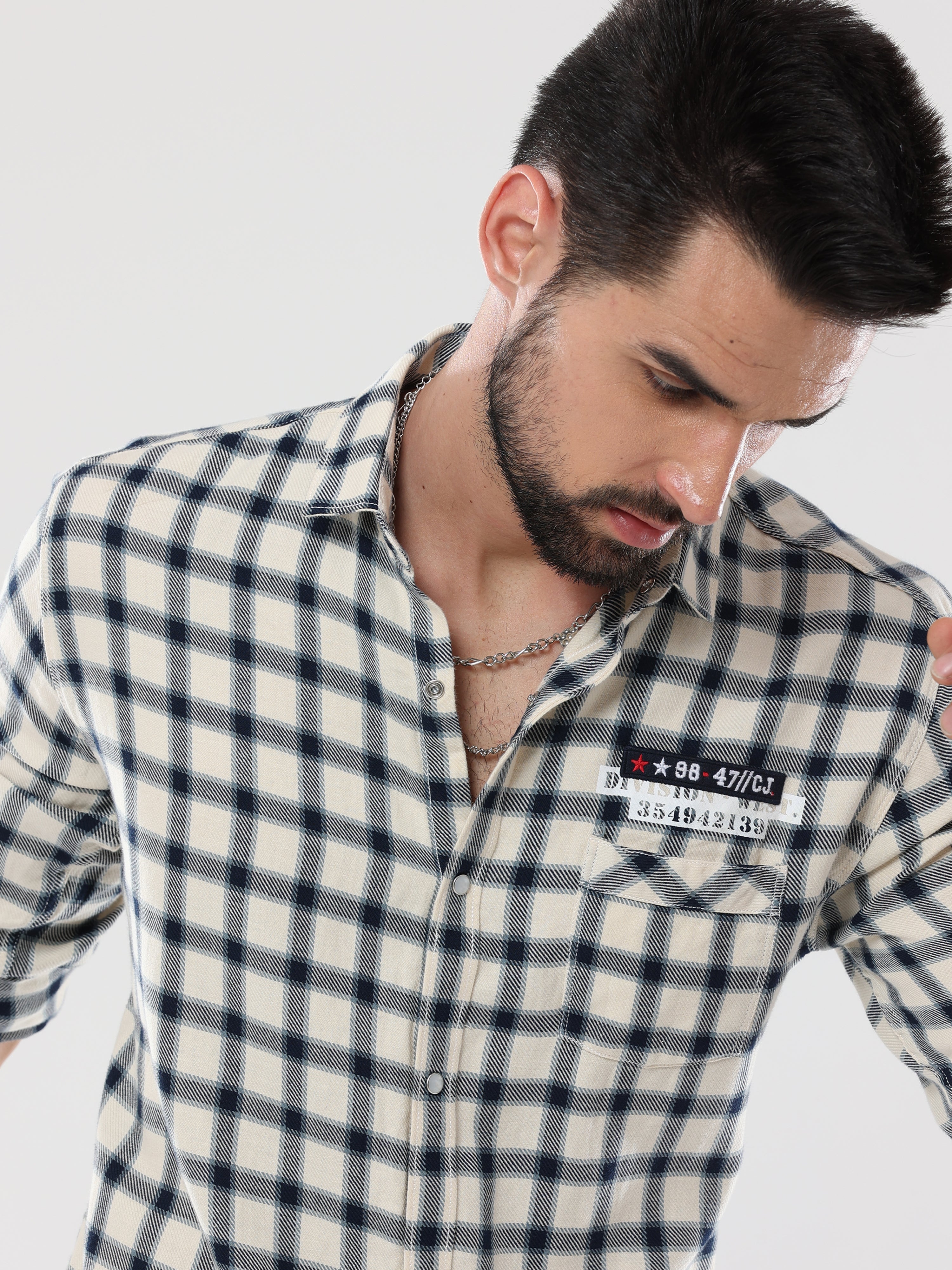 Men's Beige with Black Checked Shirt | Rick Rogue, RICK ROGUE