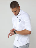 MEN'S Solid White Slim Fit stretchable Shirt | Rick Rogue, RICK ROGUE