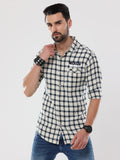Men's Beige and Black Checked Shirt
