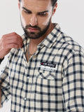 Men's Beige and Black Checked Shirt