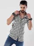 Men's Beige and Black Checked Shirt