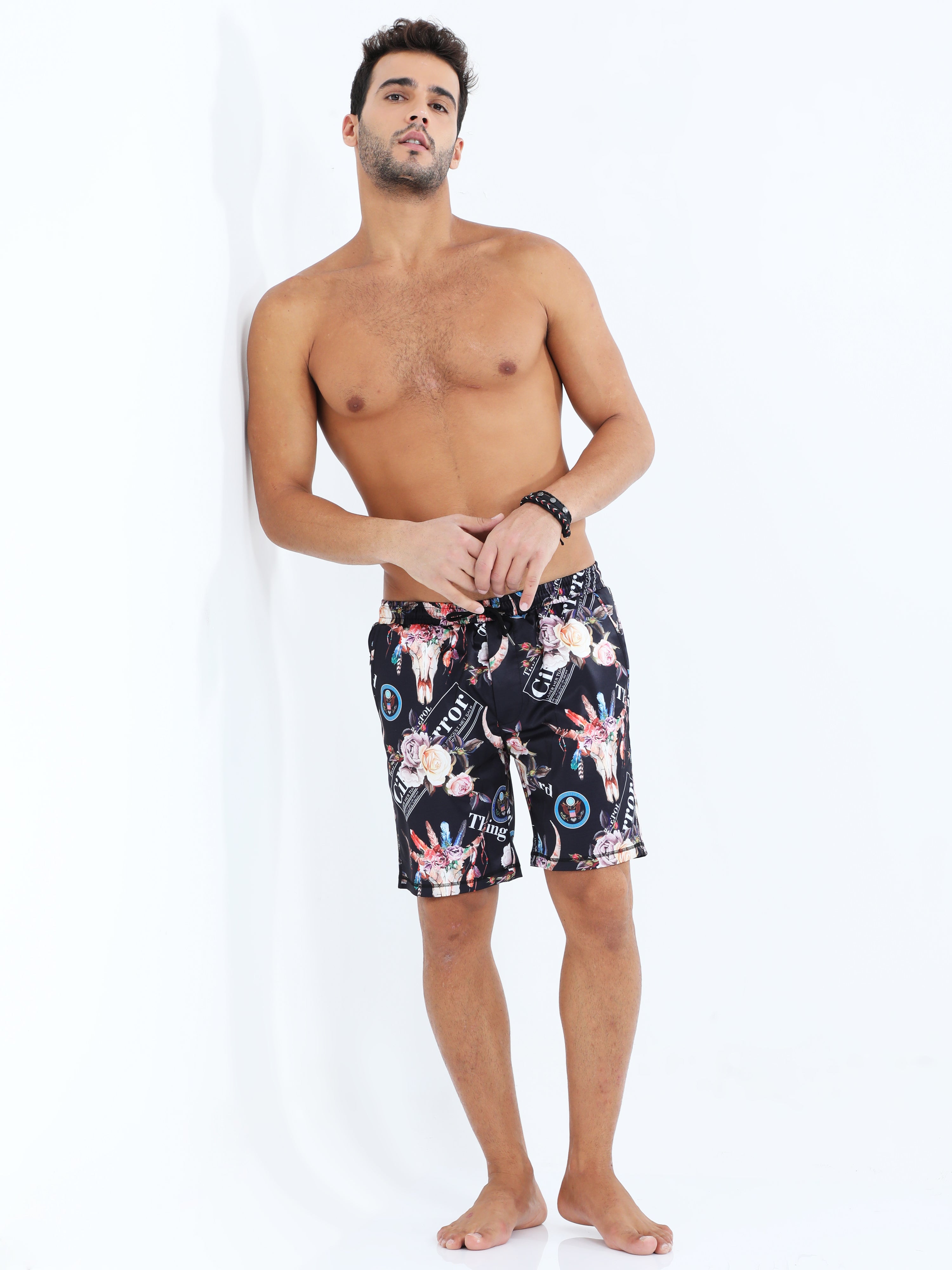 Men's Black Shorts With Floral Printed