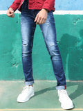 Men's Blue Distressed Slim Fit Jeans