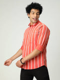 Men's Coral Stripe Full Sleeve Shirt