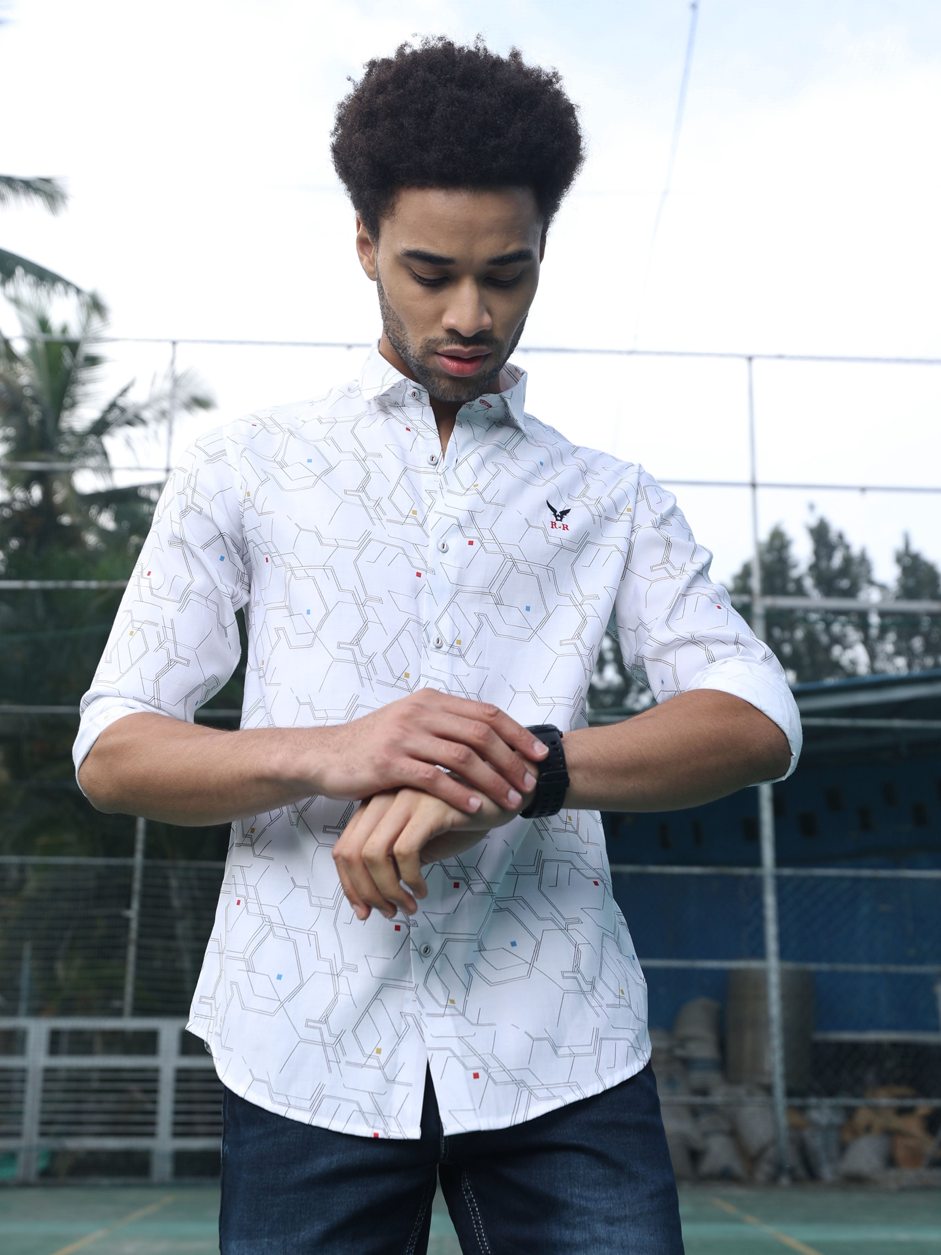 MENS COTTON PRINTED White Shirt | Rick Rogue, RICK ROGUE
