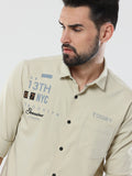 Men's Cream Solid Slim Fit Stretchable Shirt 