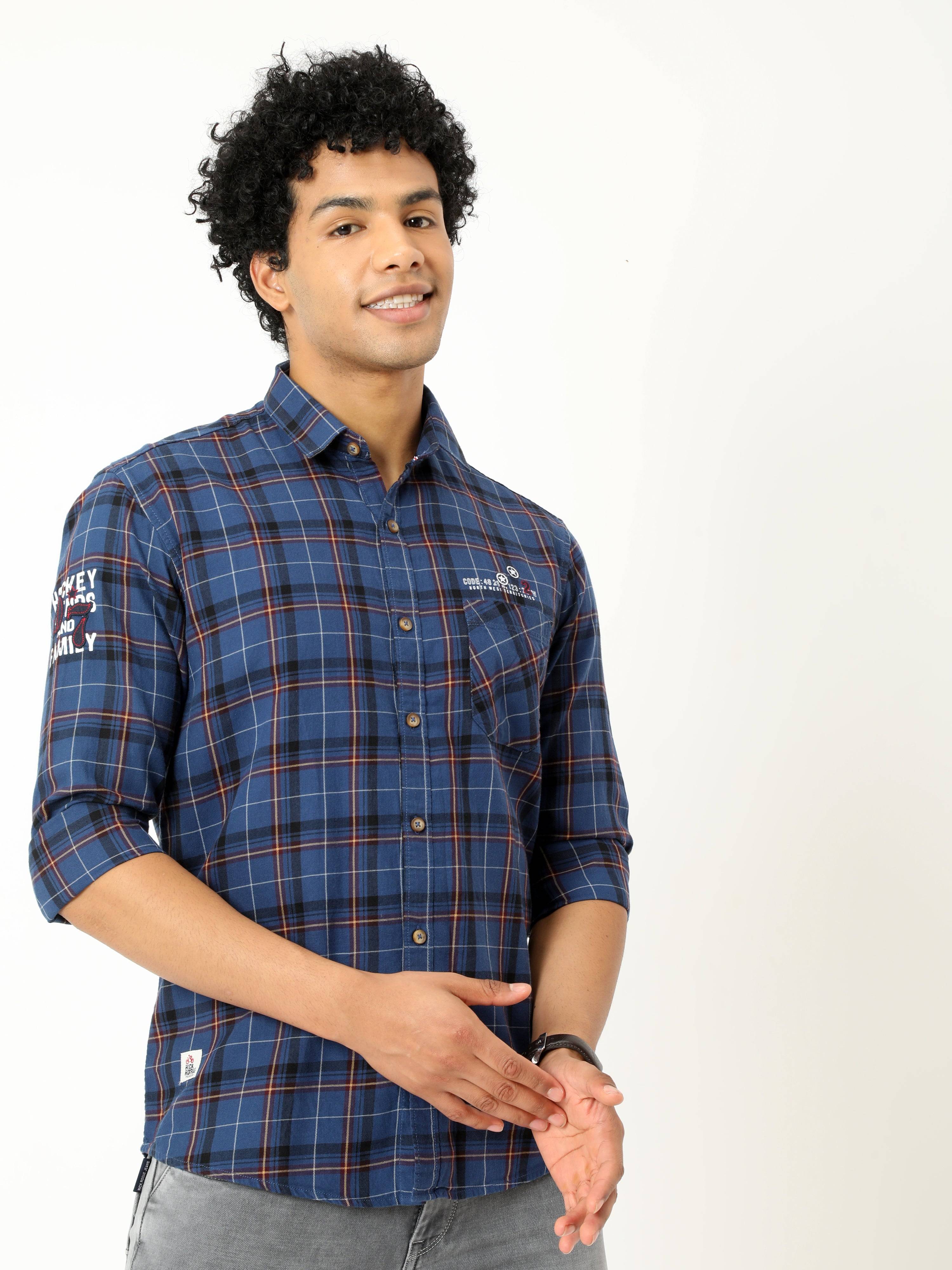 Men's Dark Blue Checked Full Sleeve Shirt