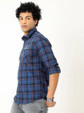 Men's Dark Blue Checked Full Sleeve Shirt