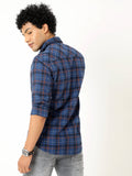 Men's Dark Blue Checked Full Sleeve Shirt