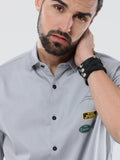Men's Dark Grey Solid Dobby Slim Fit Stretchable Shirt