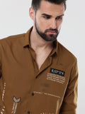 Men's Dark Sandal Solid Slim Fit Stretchable Shirt
