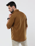 Men's Dark Sandal Solid Slim Fit Stretchable Shirt