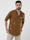 Men's Dark Sandal Solid Slim Fit Stretchable Shirt