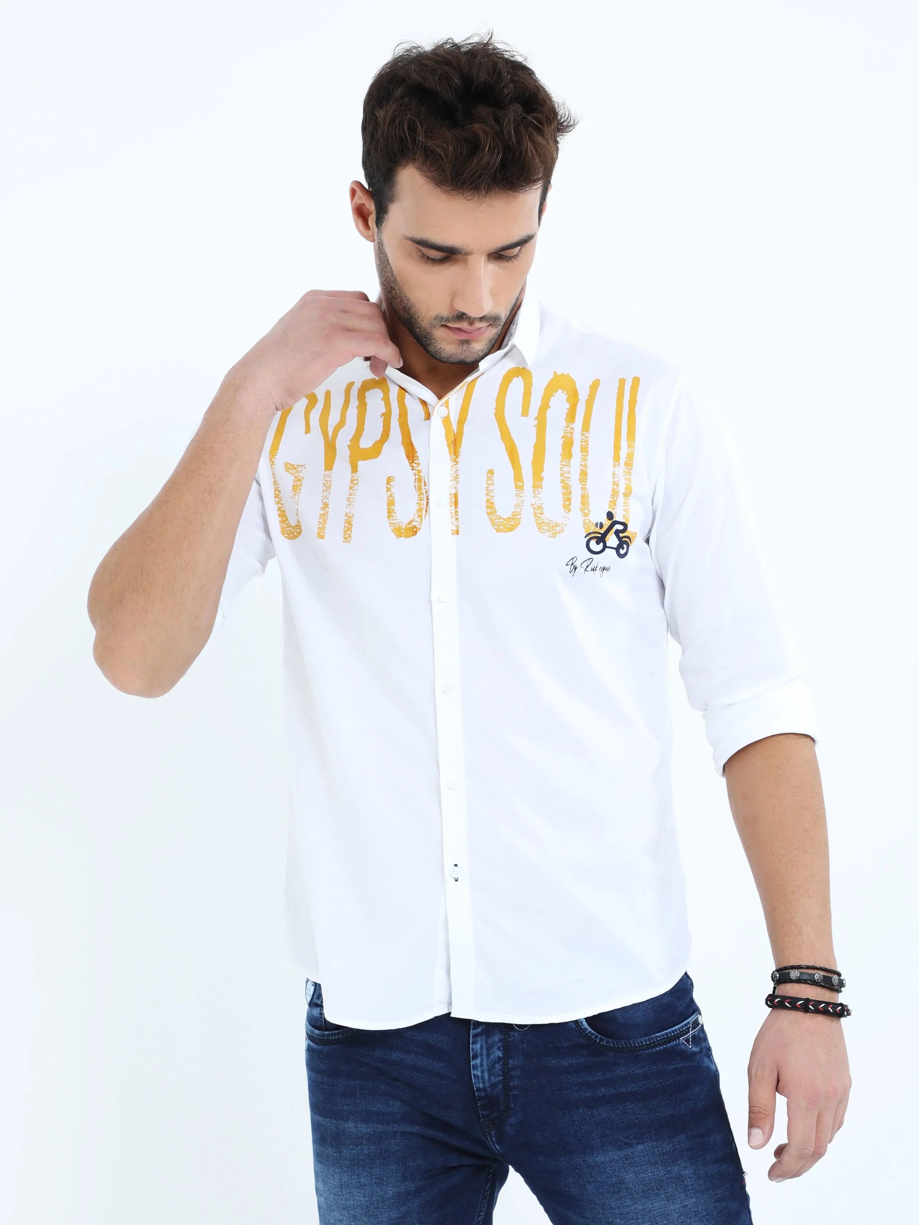 Men's Gypsy Soul White Solid Full Sleeve Shirt