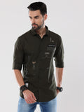 Men's Jade Green Solid Slim Fit Stretchable Shirt