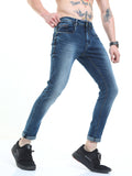 Men's Knitted Blue Shaded Ankle Length Skinny Fit Jeans 
