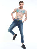 Men's Knitted Blue Shaded Ankle Length Skinny Fit Jeans 