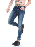 Men's Knitted Blue Shaded Ankle Length Skinny Fit Jeans 
