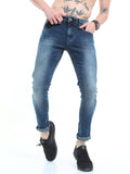 Men's Knitted Blue Shaded Ankle Length Skinny Fit Jeans 
