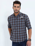 Men's Light Blue With Brown Checked Shirt