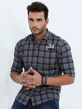 Men's Light Blue With Brown Checked Shirt