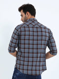 Men's Light Blue With Brown Checked Shirt