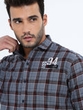 Men's Light Blue With Brown Checked Shirt