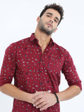 Men's Maroon Printed Full Sleeve Shirt