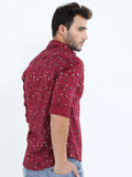 Men's Maroon Printed Full Sleeve Shirt