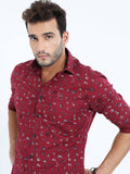 Men's Maroon Printed Full Sleeve Shirt