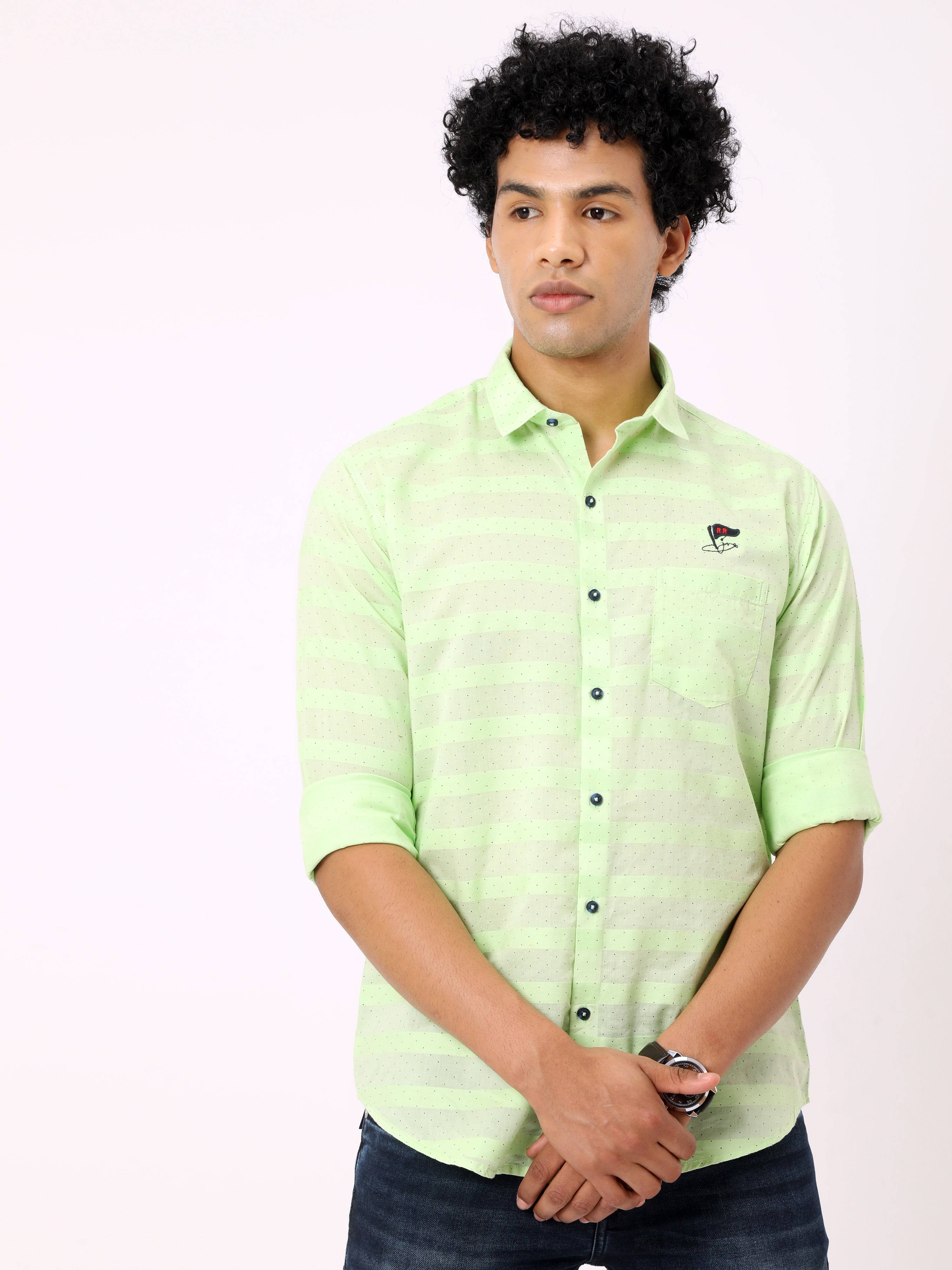 Men's Mint Green Printed Full Sleeve Shirt 