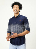 Men's Navy Blue Printed Full Sleeve Casual Shirt