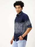 Men's Navy Blue Printed Full Sleeve Casual Shirt